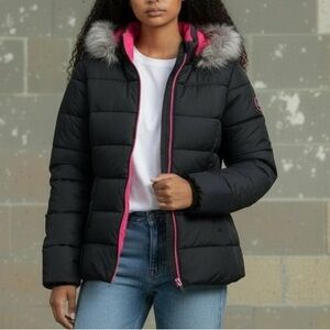 (NWT) RM 1958 Girl's Hooded Black Puffer Jacket with Faux-Fur Trim, 10/12